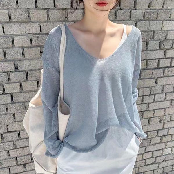 

women's blouses & shirts limiguyue spring summer thin women blouse shirt v-neck long sleeve pullover loose sunscreen korean femme, White