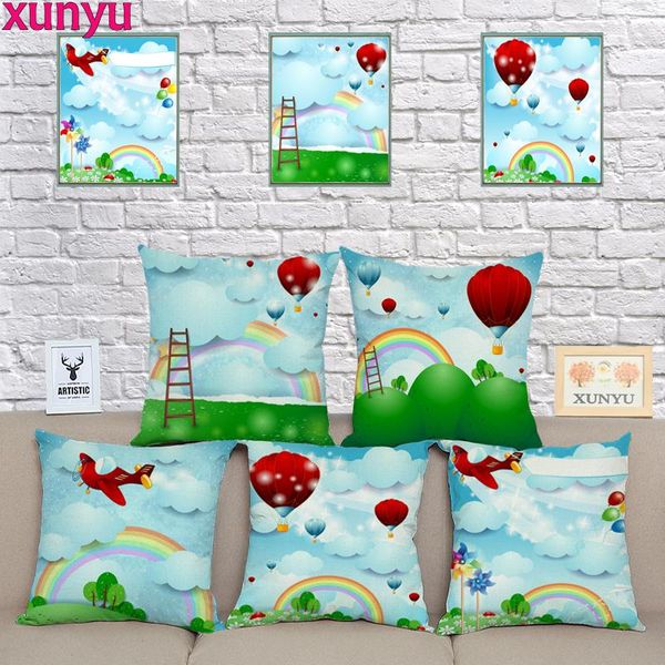 

air balloon pillow cover cartoon rainbow plane throw case home decorative cushion for sofa kq30 45x45cm cushion/decorative