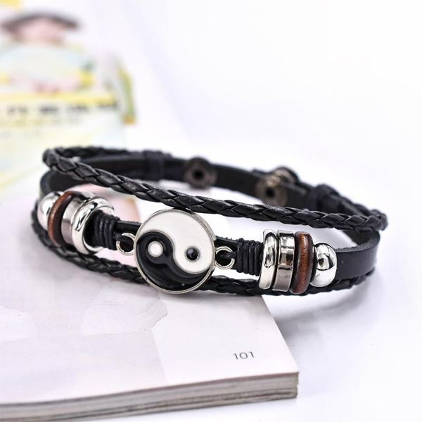 

charm bracelets yin yang tai chi leather bracelet hand woven multilayer fashion vintage metal men bangle goth jewelry gifts, Golden;silver