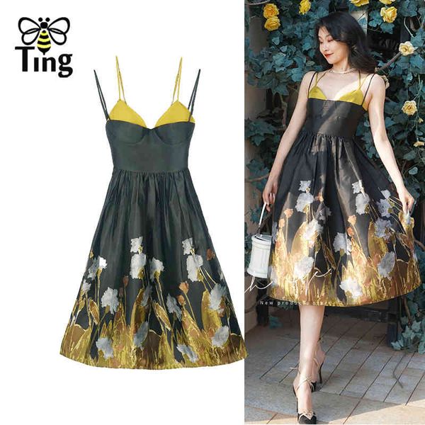 

designer fashion printing a line goblincore dress summer women party night dresses zevity strap elbise traf clothes 210513, Black;gray