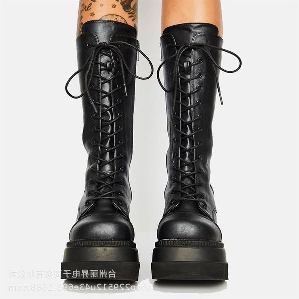 

boots round big toe 2021 slope heel middle women's, Black