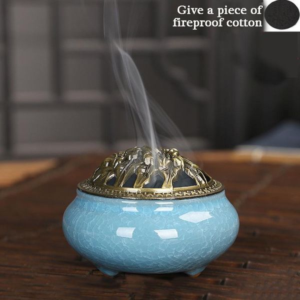 

fragrance lamps celadon incense burner ceramic copper cover buddha with antique aroma line sandalwood ice cracking