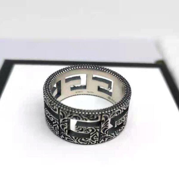 

letter hollow 925 square old carved pattern fashion couple ring, Golden;silver