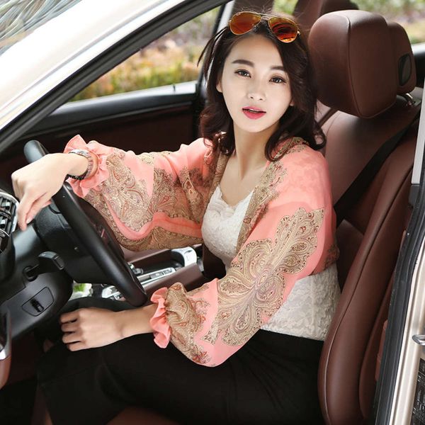 

prevent bask in cuff spring and summer chiffon printed sunscreen shawl outdoor riding driving cashew nut sleeve scarf girl