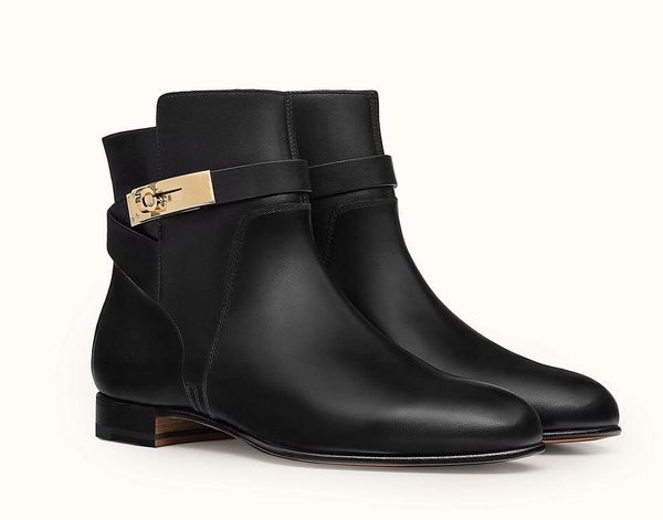 Famosos sapatos personalizados Paris Street Fashion Classic Women Neo Ankle Boots Designer de couro genuíno de salto baixo preto marrom bota tamanho 35-42