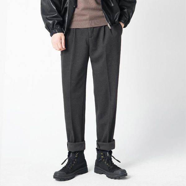 

men's pants winter thick woolen warm fashion grey black casual men british style harem mens trousers m-2xl