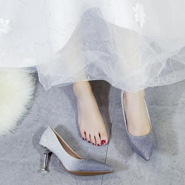

dress shoes women wedding silver gold pointed toe woman sequined cloth high heels glitter pumps boat shoe spring w32-23, Black