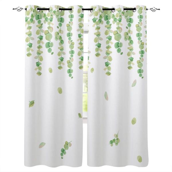 

curtain & drapes watercolor eucalyptus leaves plant green white window curtains living room bedroom kitchen treatment