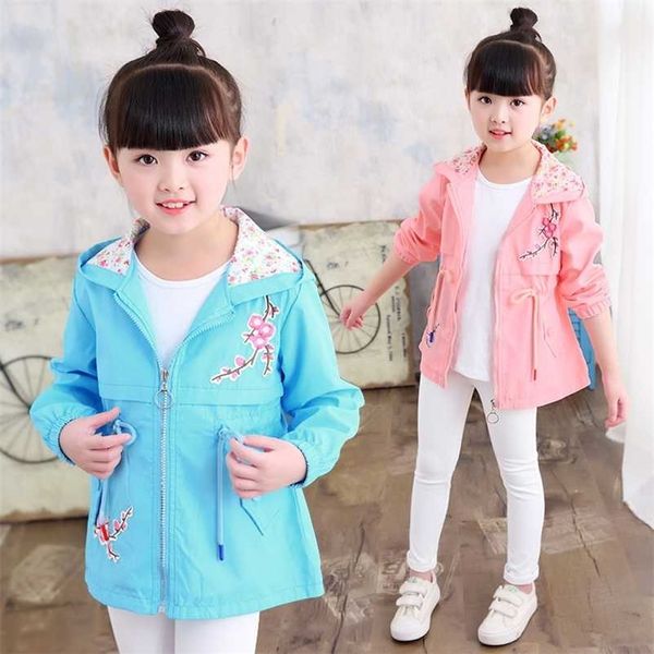 Roupas infantis meninas primavera e outono jaqueta pêssego blossom windbreaker moda casaco rosa e azul casaco 211204