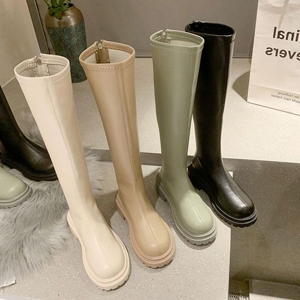 

boots lolita thigh high heels women's rubber shoes rain winter footwear boots-women round toe over-the-knee low, Black