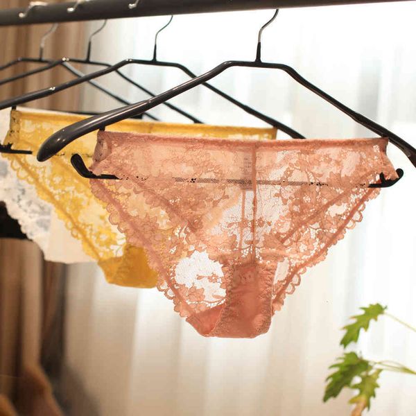 

new women's french hollow out underwear lace ultra thin breathable cotton crotch middle waist hip lifting briefs, Black;pink