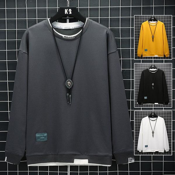 

men's hoodies & sweatshirts autumn and winter sweater men loose round neck solid color fake two-piece, Black