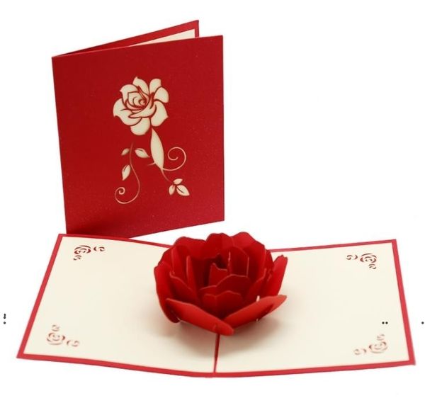 Novo 3D Rosa Cartões Cartão de Saudações do Dia dos Valentim Cartão Creative Handmade Dia dos Namorados Dias para as mulheres EWA6247