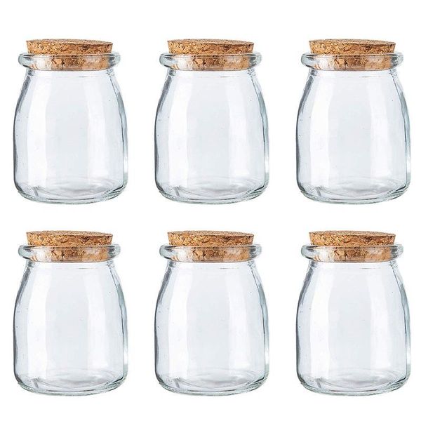 

6pcs glass pudding bottles mousse dessert cups yogurt jelly container with lid for bar cafe home party storage & jars