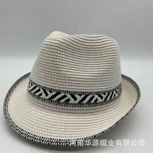 

men's jazz straw hat with big brim in spring and summer, Blue;gray
