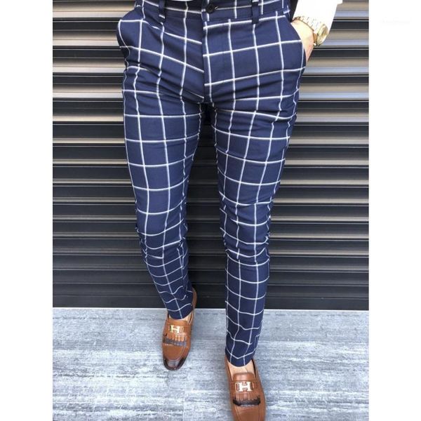 

men's pants spring and summer 2021 business casual plaid fashion slim comfortable soft all - match straight leg, Black