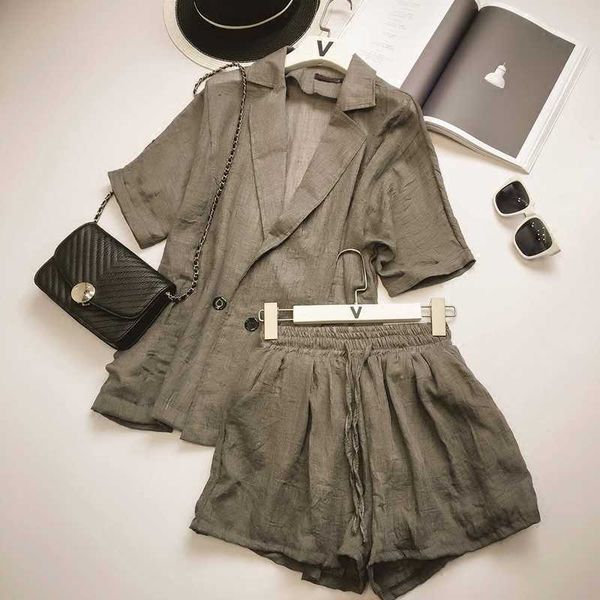 

spring summer women two piece set casual + shorts plus size female office suit set women's 2 piece 210601, White