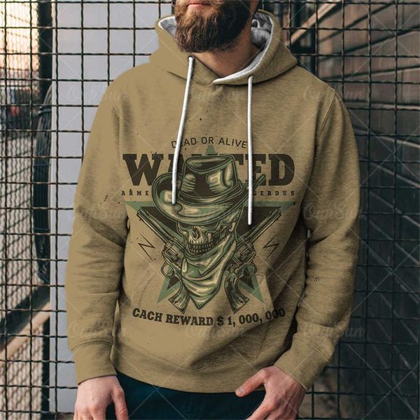 

men's hoodies & sweatshirts digital horror skull print long sleeve pocket pullover men round neck loose sportswear hoodie drawstring ad, Black