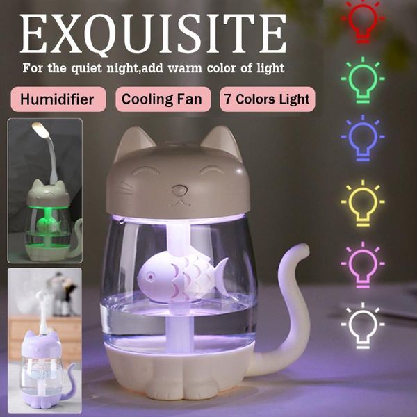 

in 1 350ml usb cat air humidifier ultrasonic cool-mist adorable mini with led light fan for home office humidifiers