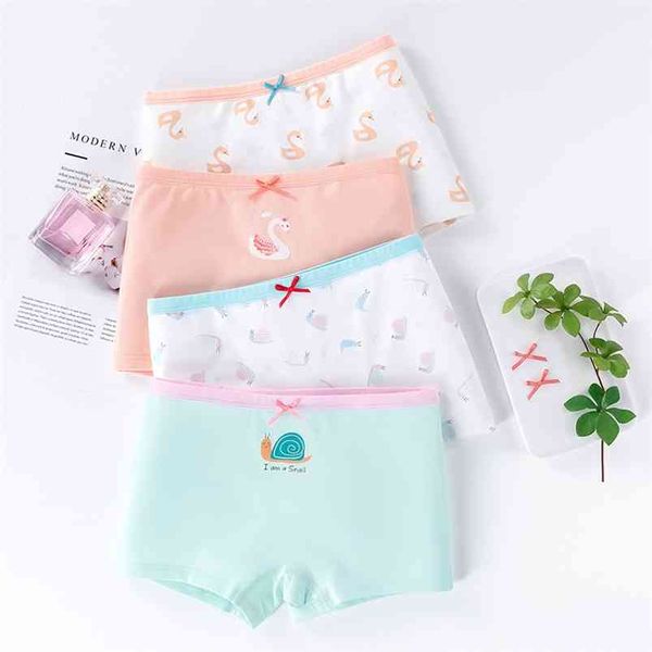 4 pçs / pack Kids Underwear para meninas moda bonito caracol impressão calcinha crianças respirável shorts boxers roupas adolescentes 8 12y 210622