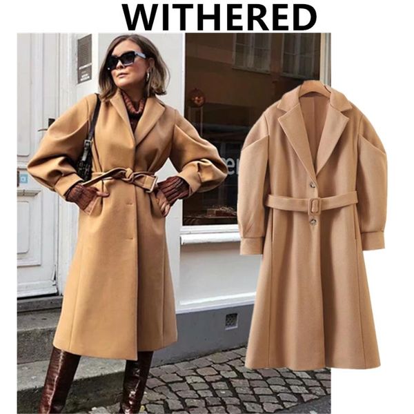 

women's wool & blends jenny&dave winter coat women instagram fashion blogger vintage puff sleeve oversize khaki loose long woolen overc, Black