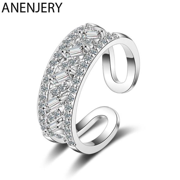

cluster rings anenjery geometric double-layer zircon 925 sterling silver for women adjustable wedding ring s-r462, Golden;silver
