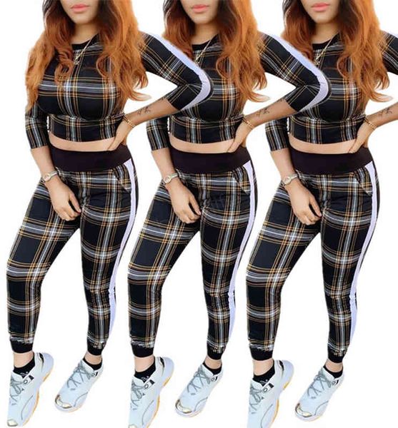 

tracksuit striped women plaid hoodie long sleeve pullover pants trousers two pieces outfits set casual sport suit ljja2912, Gray