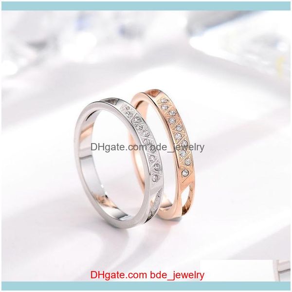 

wedding jewelrywedding rings fashion rose gold plated stainless steel for women aessories, simple crystal ring engagement female jewelry tre, Slivery;golden