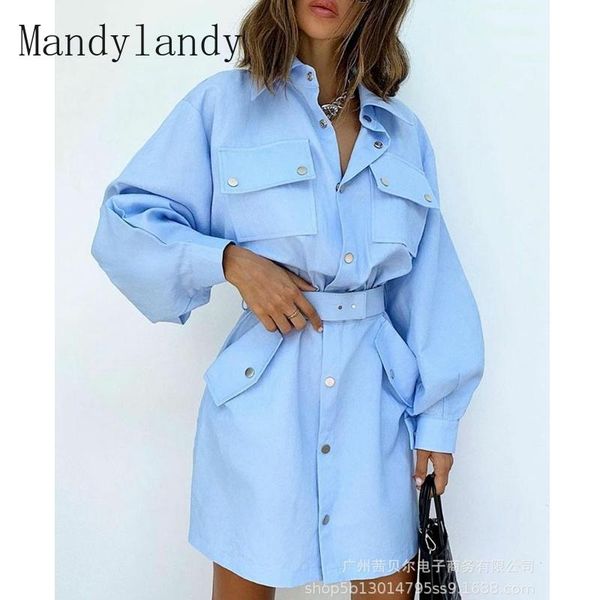 

casual dresses mandylandy shirt dress autumn long sleeve single-breasted solid color high waist women's slim-fit pocket stitching, Black;gray