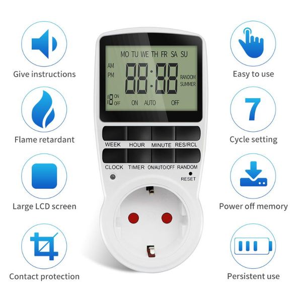 Timer Digitaler Timer-Schalter, elektronisch, 12/24 Stunden, programmierbare Zeitsteuerung, Steckdose, EU, UK, US, AU, FR, Stecker, Steckdose, Küchengerät, Zeitsteuerung