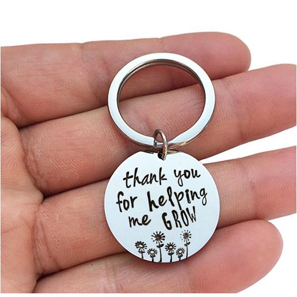 

keychains creative "thank you for helping me grow" letter keychain man woman jewelry thanksgiving gift, Silver