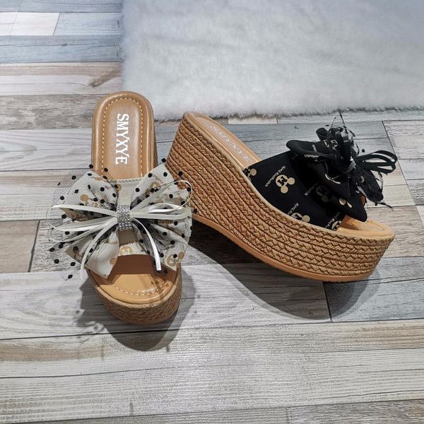 

slippers 2021 summer all-match bow-decorated platform women's, Black