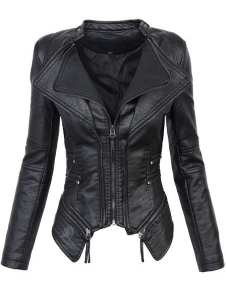

women's leather & faux pu gothic jacket 2021 women winter autumn zipper motorcycle coats short black outerwear