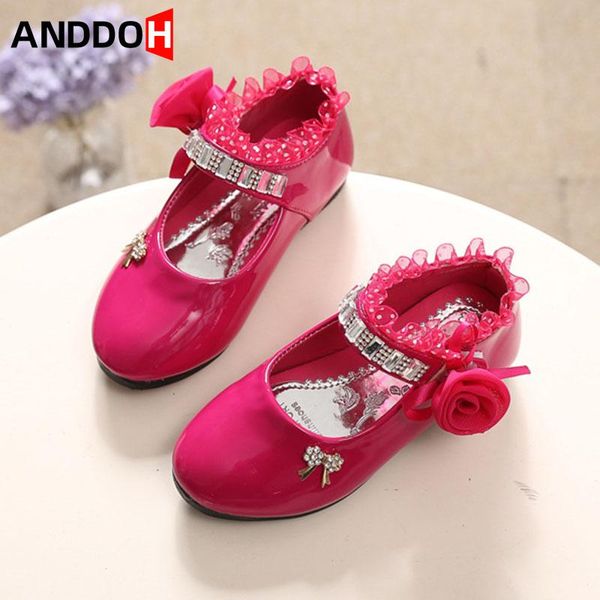 

flat shoes size 21-30 children princess beaded for girls non-slip soft sole casual kids bowknot leather girl baby, Black;grey