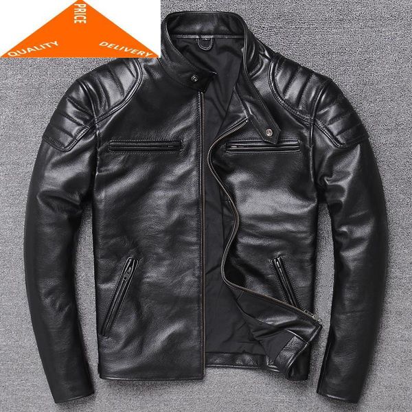 

men's leather & faux men genuine jacket winter clothes 2021 motociclista biker real cow coat man streetwear fit chaqueta w9857, Black