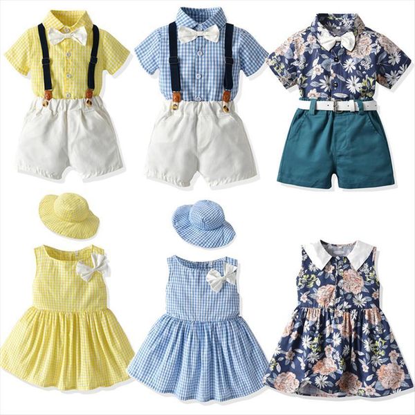 

family brother and sister kids matching outfits boys gentleman suit princess girls tutu dress sets children clothes, White