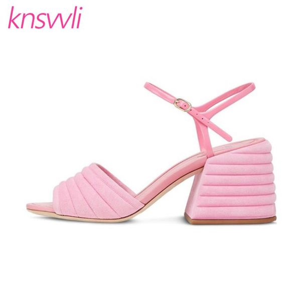 

chunky heels rome sandals women printing sponge sewing thread sandalia feminina buckle strap high heel runway shoes woman, Black