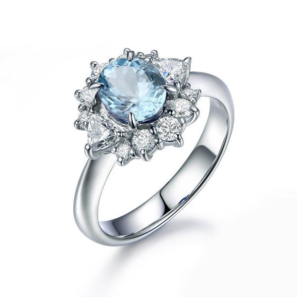 

cluster rings qyi natural sky blue z for women 1.25 ct oval cut 925 sterling silver engagement ring gemstone party jewelry, Golden;silver