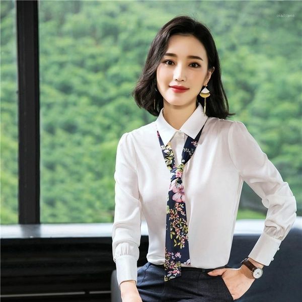 

women's blouses & shirts novelty white long sleeve spring autumn women business work wear blouse with tie female clothes ol styles