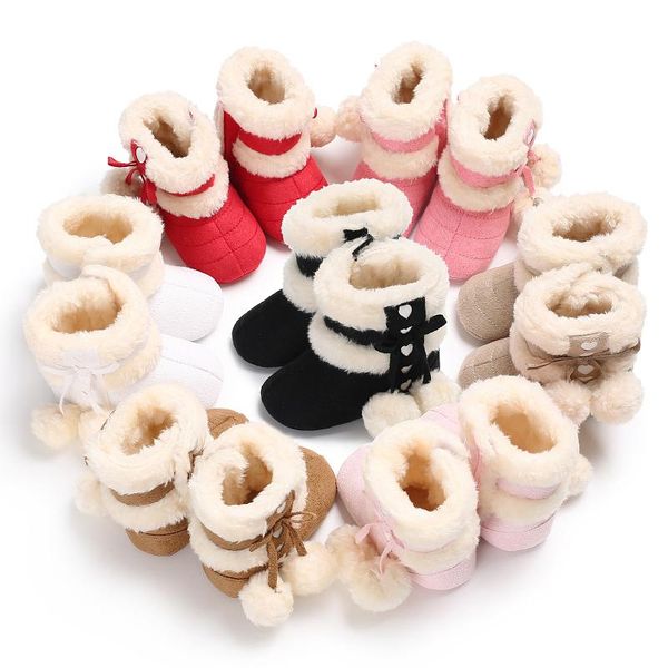 

boots winter baby plush ball solid color warm comfort cotton 0-18m born toddler shoes, Black;grey
