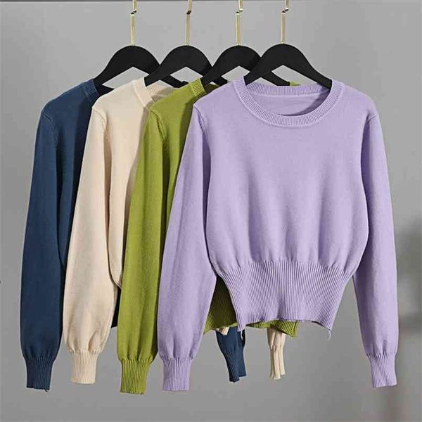 

gigogou fall crop sweater knitted kawaii cute sweaters long sleeve yellow pink women winter clothes female pullover jumper 210806, White;black