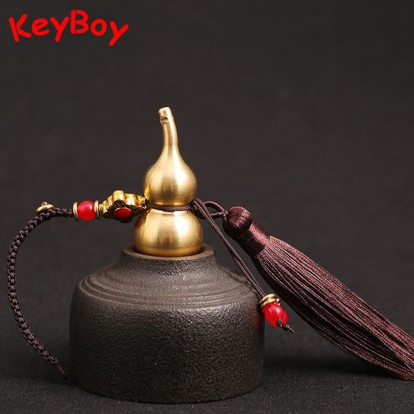 

keychains brass hollow gourd lanyard car hanging tassel rope buckle diy accessories vintage feng shui key chain ring pendant jewelry gifts, Silver