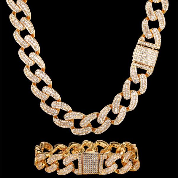

pendant necklaces uniqueluxury zircon cz hip hop miami cuban link chain 15mm baguette rhombus bracelet men necklace drop bling, Silver