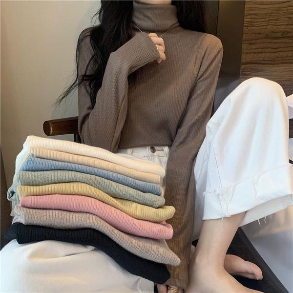 

women's sweaters high neck t-shirt slim fit pullover bottomed shirt autumn winter long sleeve with solid sweater, White;black