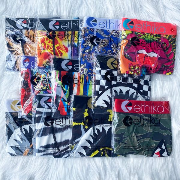 

men's fashion underwear comfortable wearing printed men's daily boys casual breathable boxing shorts ethika, Black;white