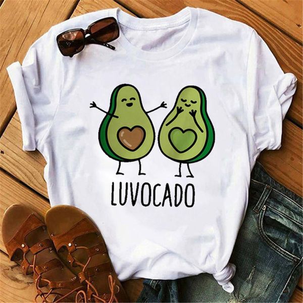 

kawaii cartoon avocado casual graphic women short sleeve tee summer, White