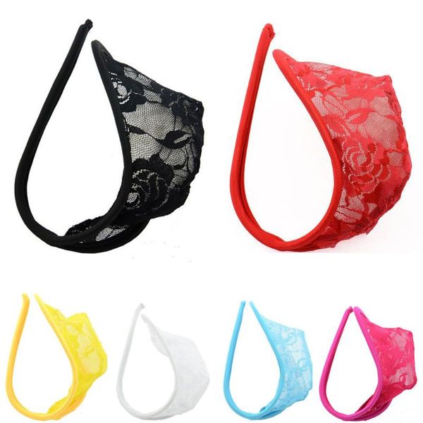 

underpants men's c shape invisible lace thongs ultra-thin low waist briefs comfortable for men underwear shorts bulge pouch, Black;white