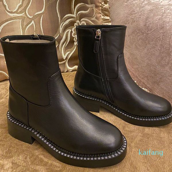 

autumn and winter designer mid-tube short boots leather low-heel martin bootss fashion all-match casual women's boot wear-resistant non, Black