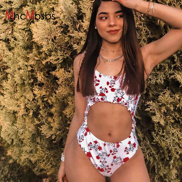 

women floral print rompers halter cut out corset bodysuit high waist push up sporty suits summer fashion 210517, Black;white