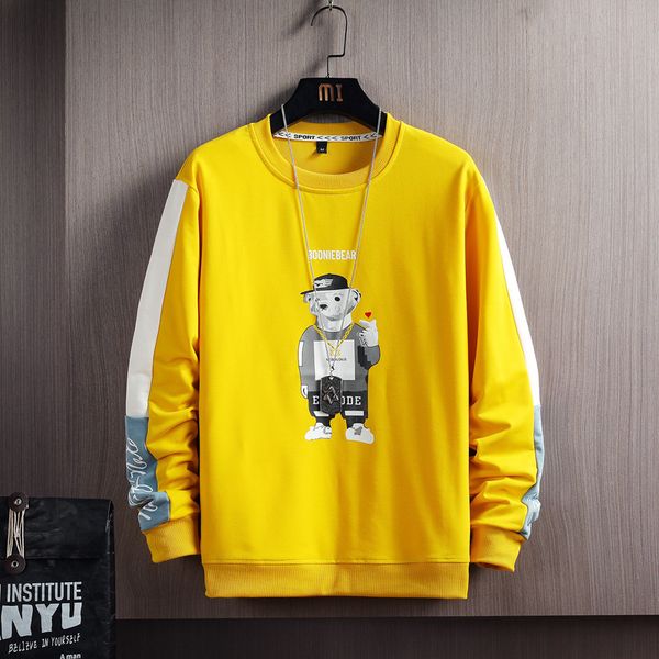 

tbk-w109-youth fashion 2021 spring men's cartoon printed round neck sweater, Black